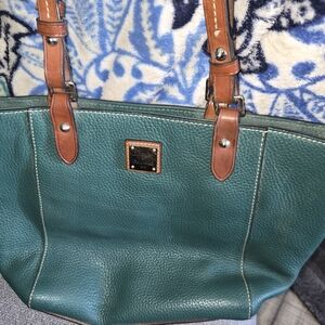 Dooney & Bourke Teal Leather Tote with Brown Straps